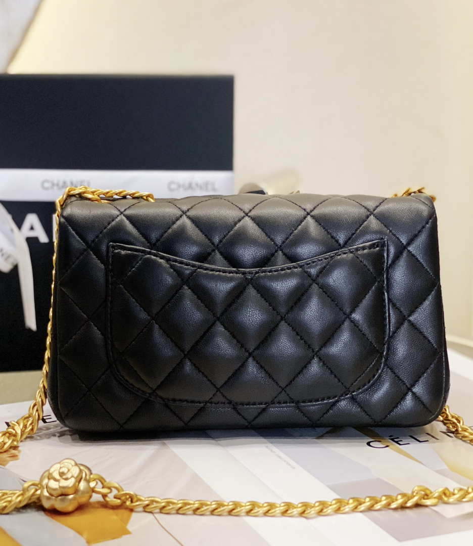 Chanel AS3041 Flap Classic Bag CF Camellia Lambskin Black Gold - Default Title - View 5