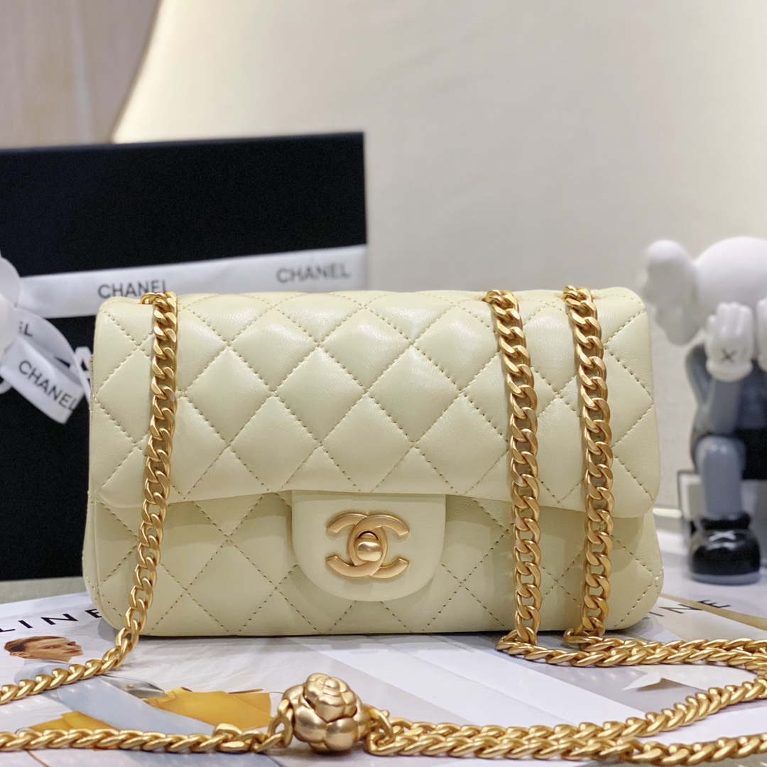Chanel AS3041 Flap Classic Bag CF Camellia Lambskin Light Yellow Gold - Default Title - View 2