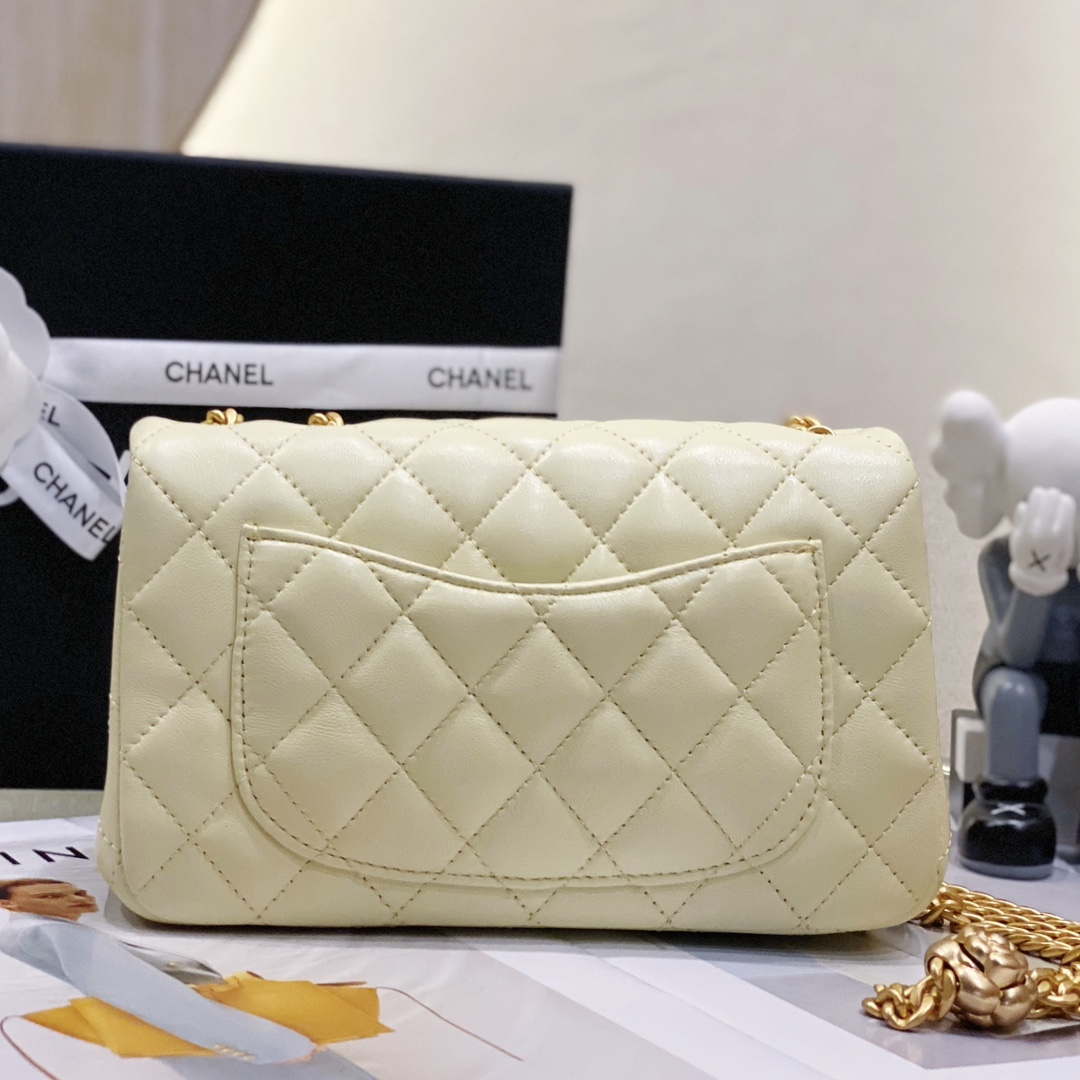 Chanel AS3041 Flap Classic Bag CF Camellia Lambskin Light Yellow Gold - Default Title - View 3