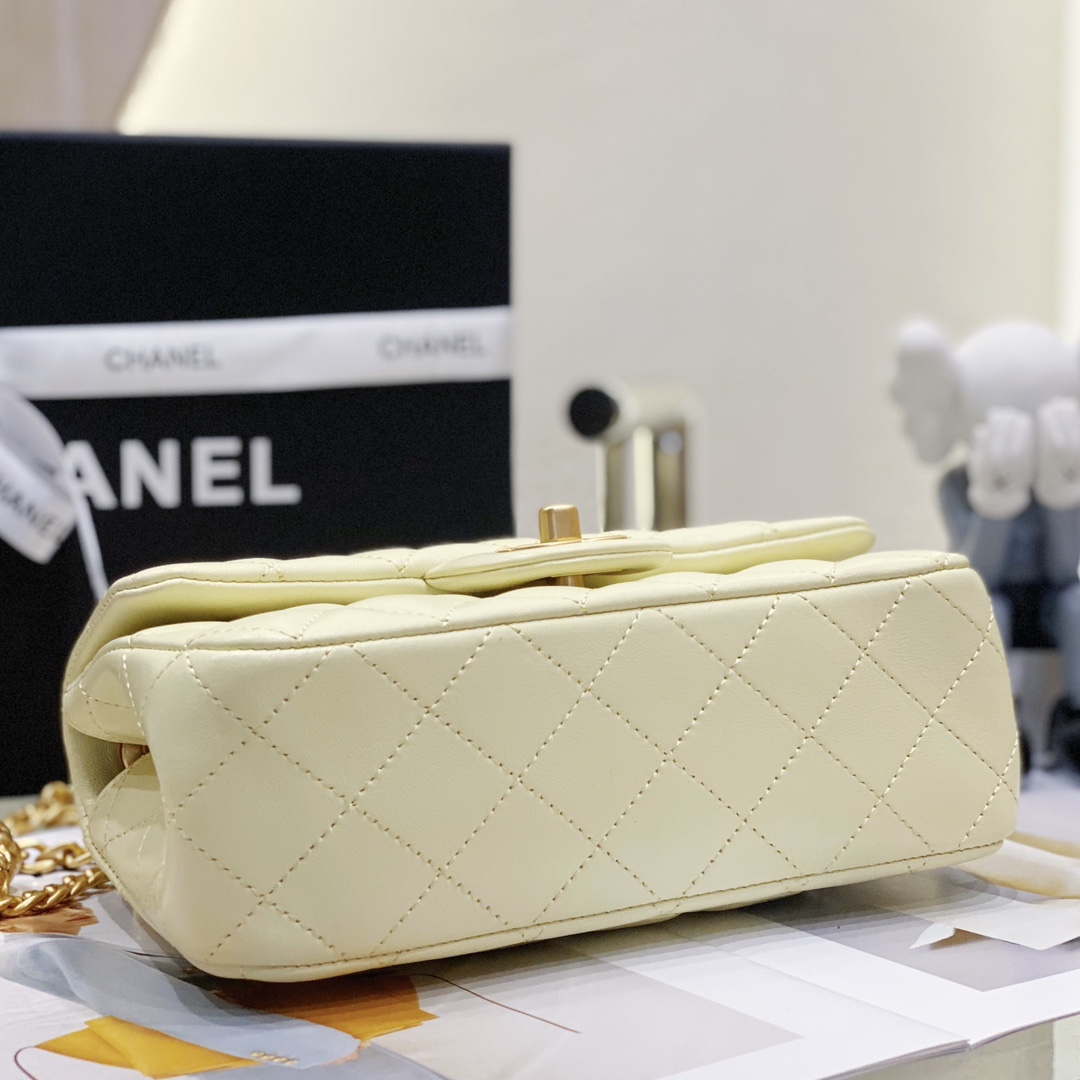 Chanel AS3041 Flap Classic Bag CF Camellia Lambskin Light Yellow Gold