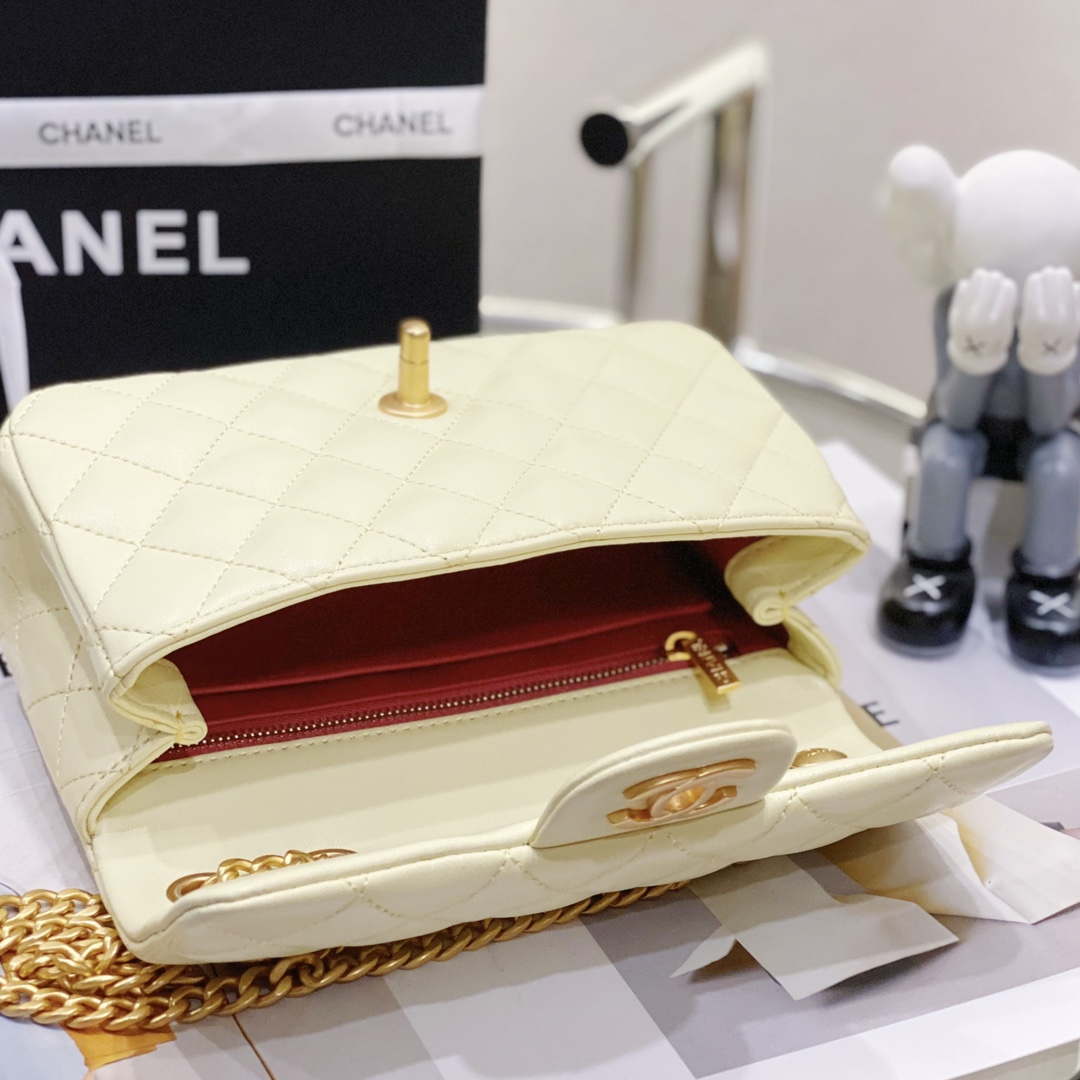 Chanel AS3041 Flap Classic Bag CF Camellia Lambskin Light Yellow Gold - Default Title - View 7