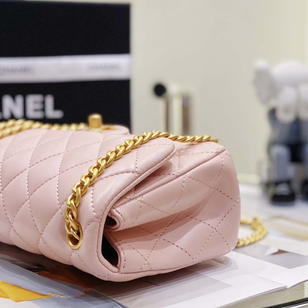 Chanel AS3041 Flap Classic Bag CF Camellia Lambskin Pink Gold