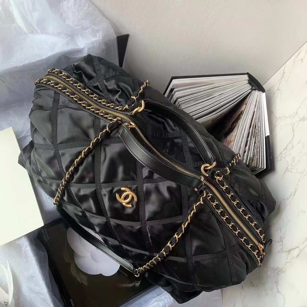 Chanel Maxi Bowling Bag Nylon Gros-Grain Gold-Tone Metal AS3093 Black - Default Title - View 3