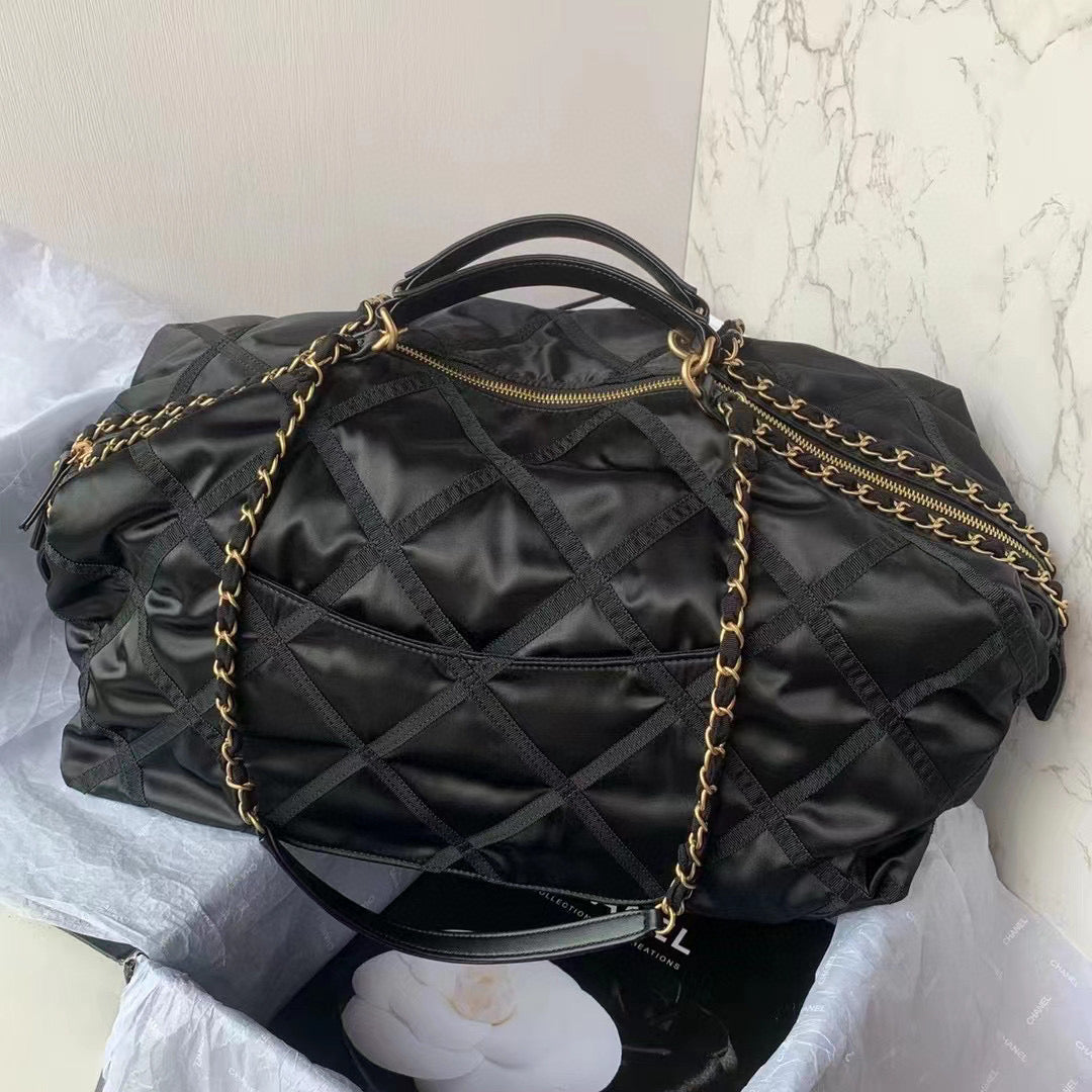 Chanel Maxi Bowling Bag Nylon Gros-Grain Gold-Tone Metal AS3093 Black - Default Title - View 4