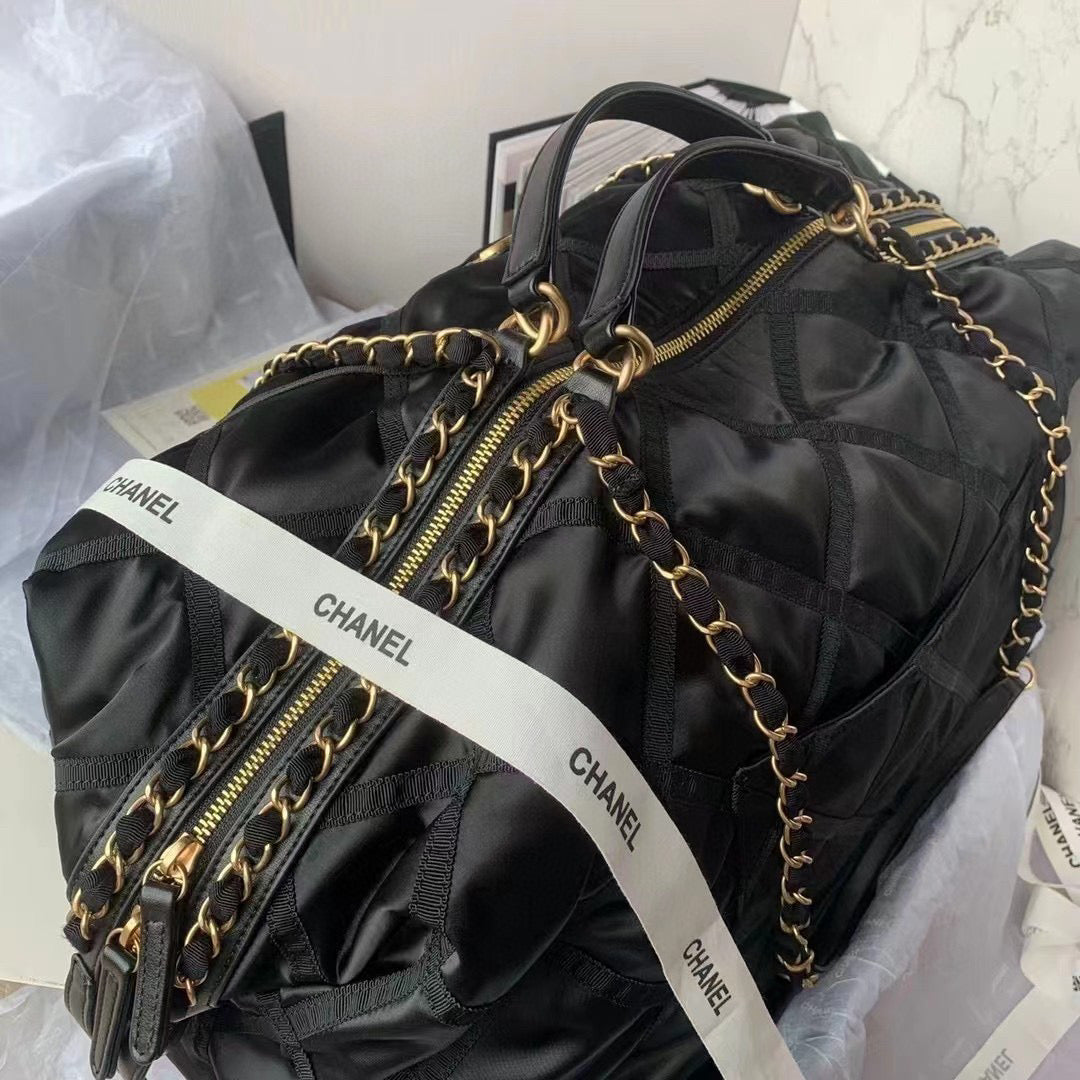 Chanel Maxi Bowling Bag Nylon Gros-Grain Gold-Tone Metal AS3093 Black - Default Title - View 5