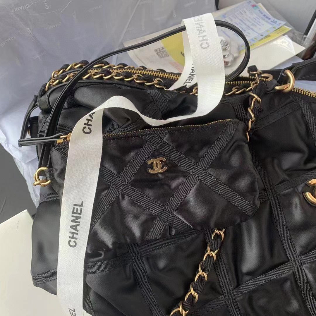 Chanel Maxi Bowling Bag Nylon Gros-Grain Gold-Tone Metal AS3093 Black - Default Title - View 6