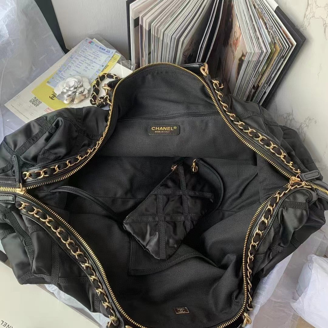 Chanel Maxi Bowling Bag Nylon Gros-Grain Gold-Tone Metal AS3093 Black - Default Title - View 7