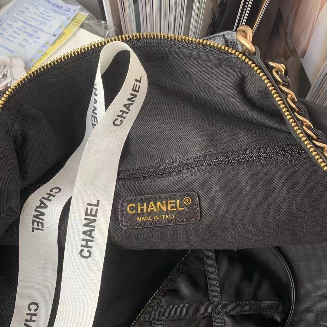 Chanel Maxi Bowling Bag Nylon Gros-Grain Gold-Tone Metal AS3093 Black - Default Title - View 8
