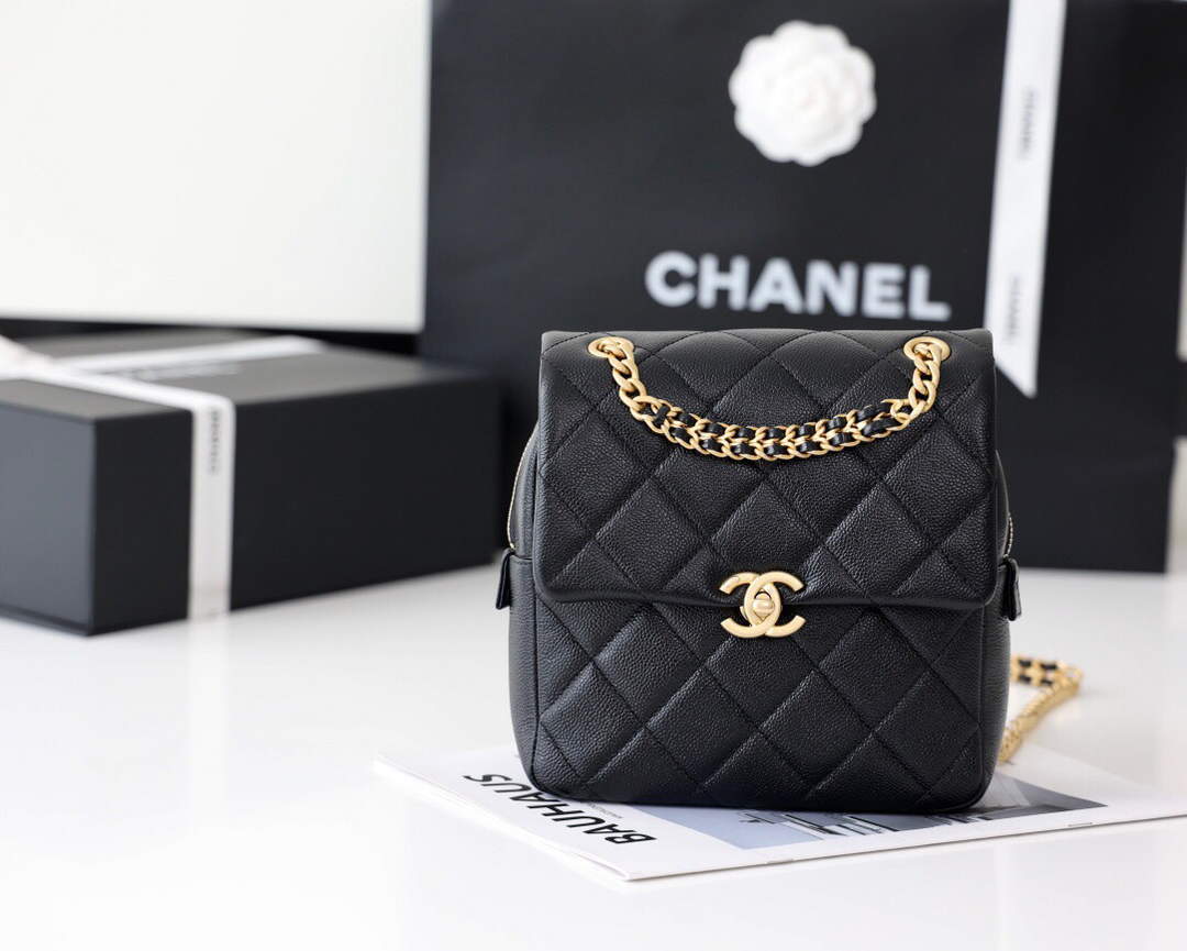 Chanel AS3108 Backpack Chanel flap bag  Calfskin Black