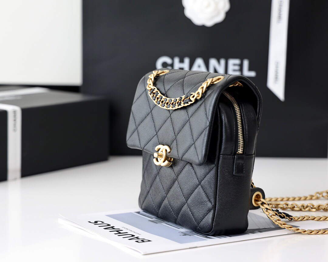 Chanel AS3108 Backpack Chanel flap bag  Calfskin Black