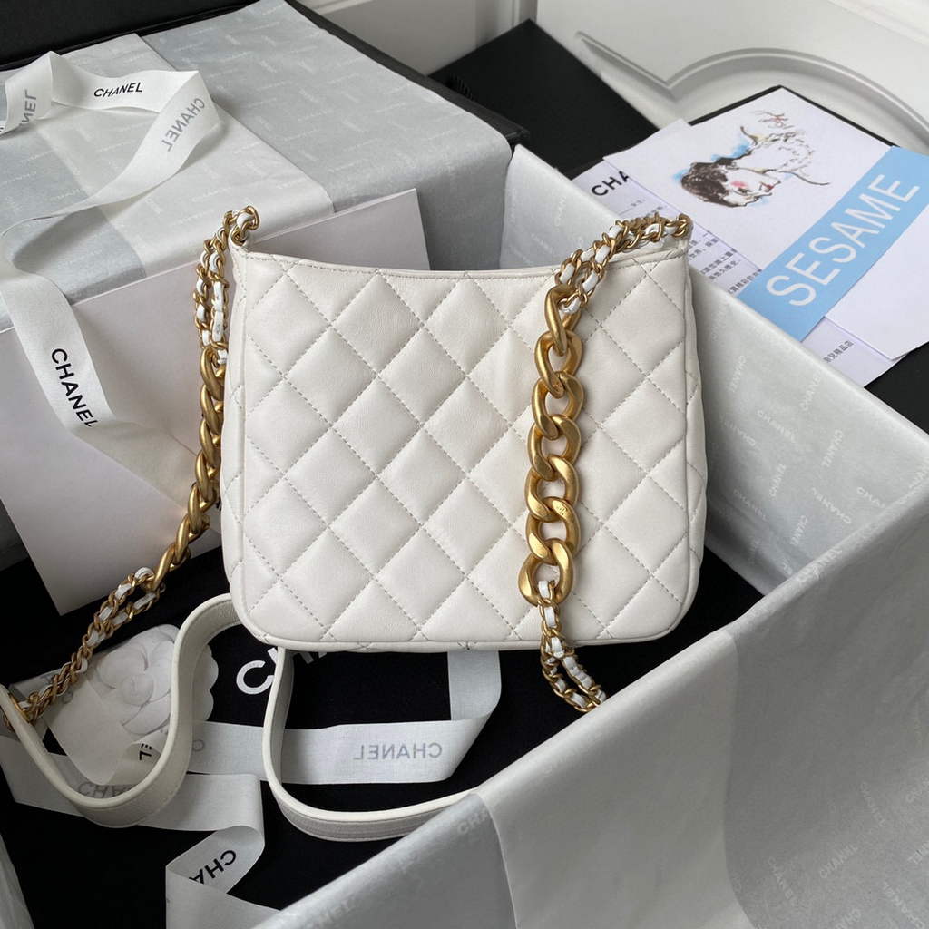 Chanel AS3111 Hobo Small Handbag Lambskin White