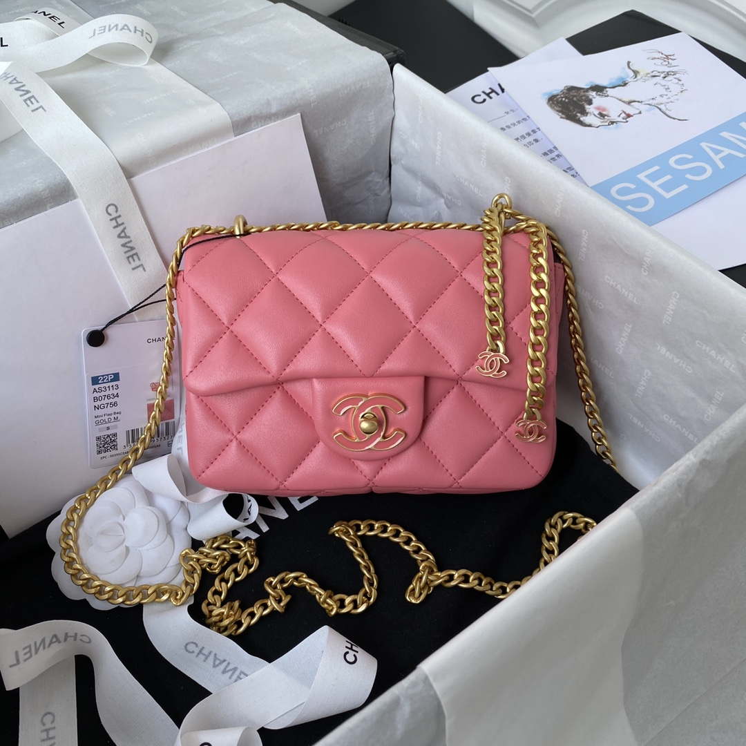 Chanel AS3113 Mini Flap Bag Lambskin Rose Red - Default Title - View 1