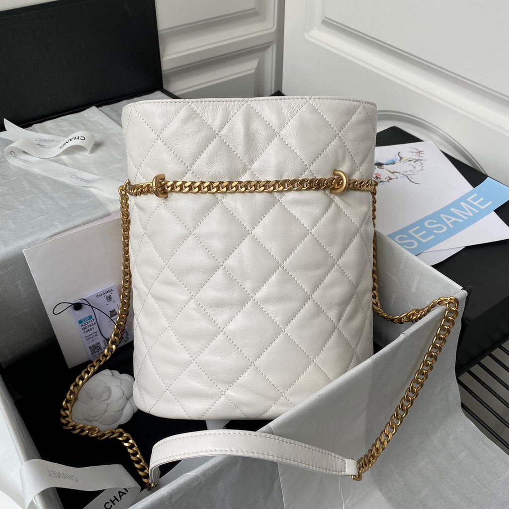 Chanel AS3117 Bucket Bag Lambskin White