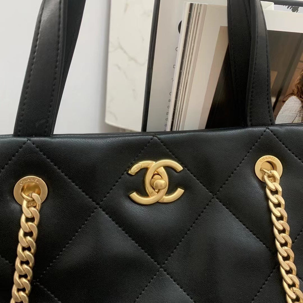 Chanel AS3128 Maxi Shopping Bag Calfskin In Black