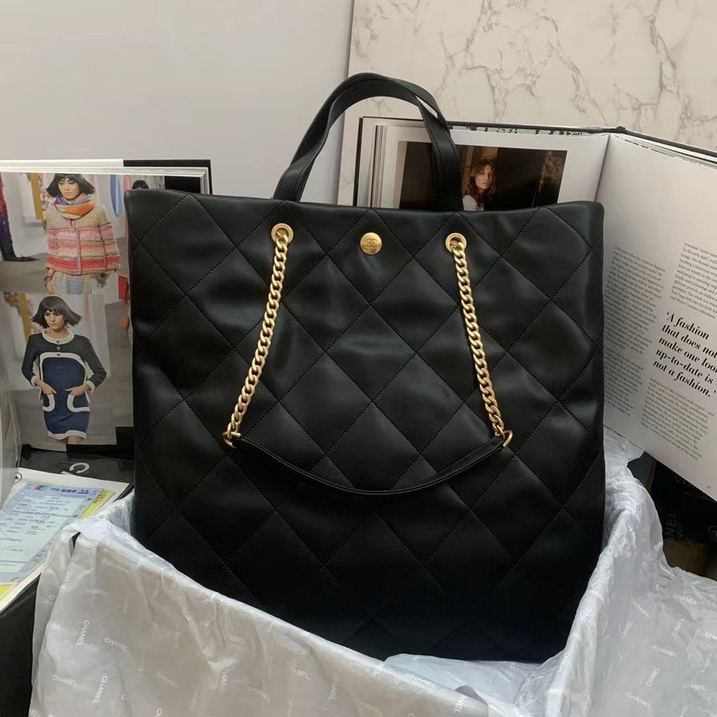 Chanel AS3128 Maxi Shopping Bag Calfskin In Black