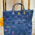 Chanel AS3128 Maxi Shopping Bag Printed Denim Blue - Default Title - View 1