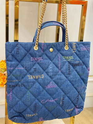 Chanel AS3128 Maxi Shopping Bag Printed Denim Blue - Default Title - View 2