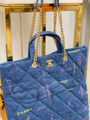Chanel AS3128 Maxi Shopping Bag Printed Denim Blue - Default Title - View 3