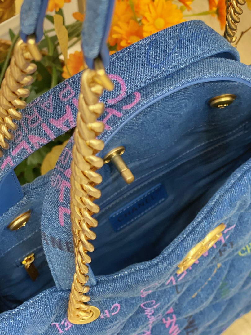 Chanel AS3128 Maxi Shopping Bag Printed Denim Blue - Default Title - View 4
