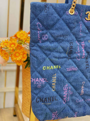 Chanel AS3128 Maxi Shopping Bag Printed Denim Blue - Default Title - View 5