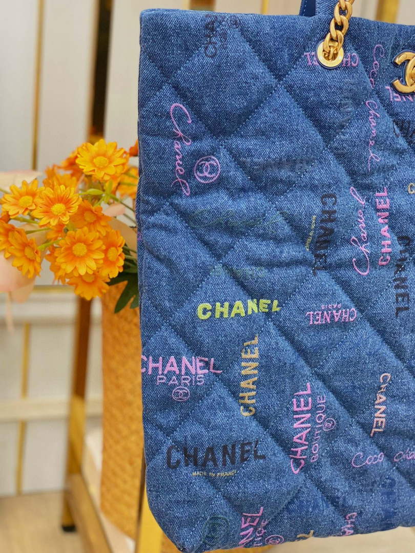 Chanel AS3128 Maxi Shopping Bag Printed Denim Blue - Default Title - View 5