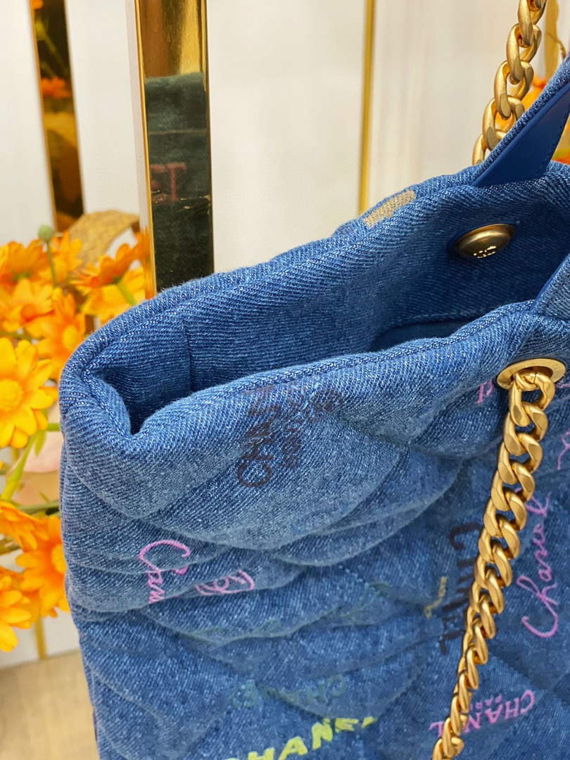 Chanel AS3128 Maxi Shopping Bag Printed Denim Blue - Default Title - View 6