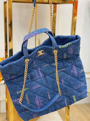 Chanel AS3128 Maxi Shopping Bag Printed Denim Blue - Default Title - View 8