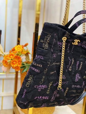 Chanel AS3128 Maxi Shopping Bag Printed Denim Black - Default Title - View 3