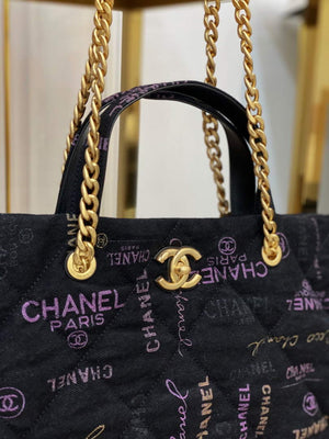 Chanel AS3128 Maxi Shopping Bag Printed Denim Black - Default Title - View 5