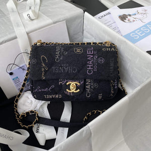 Chanel AS3134 Small Flap Bag Printed Denim Black - Default Title - View 1
