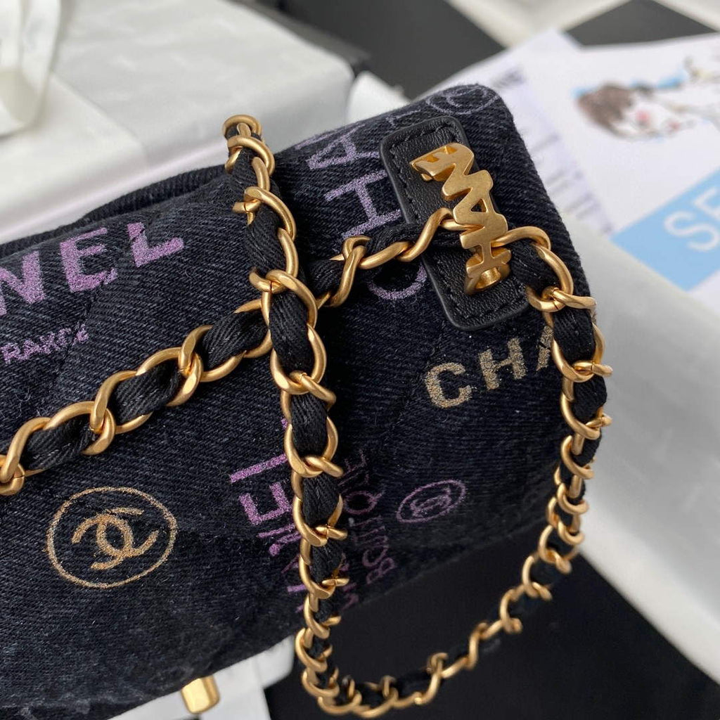 Chanel AS3134 Small Flap Bag Printed Denim Black