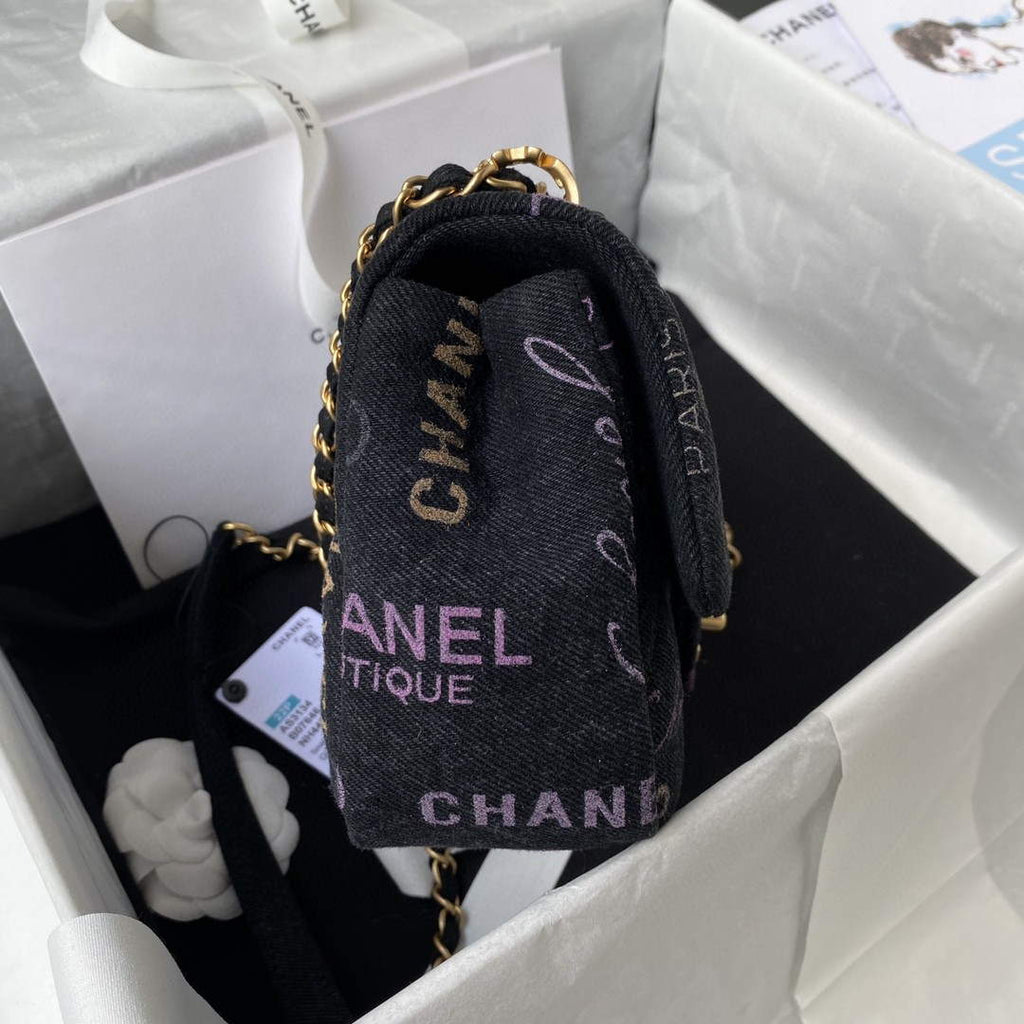 Chanel AS3134 Small Flap Bag Printed Denim Black