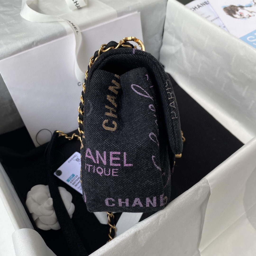 Chanel AS3134 Small Flap Bag Printed Denim Black