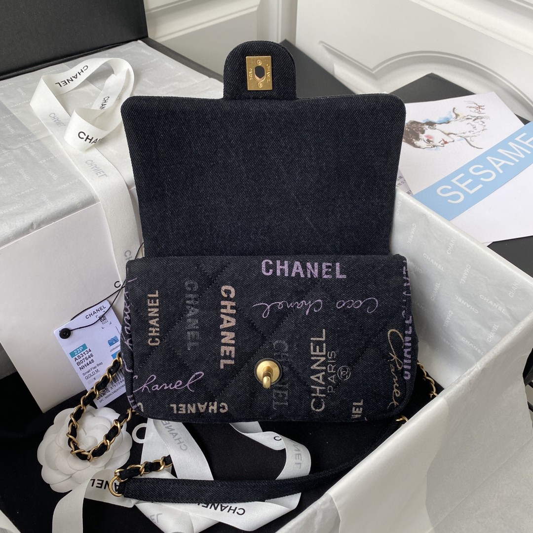 Chanel AS3134 Small Flap Bag Printed Denim Black - Default Title - View 7