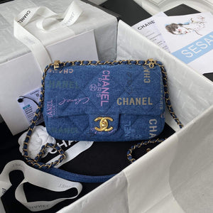 Chanel AS3134 Small Flap Bag Printed Denim Blue - Default Title - View 1