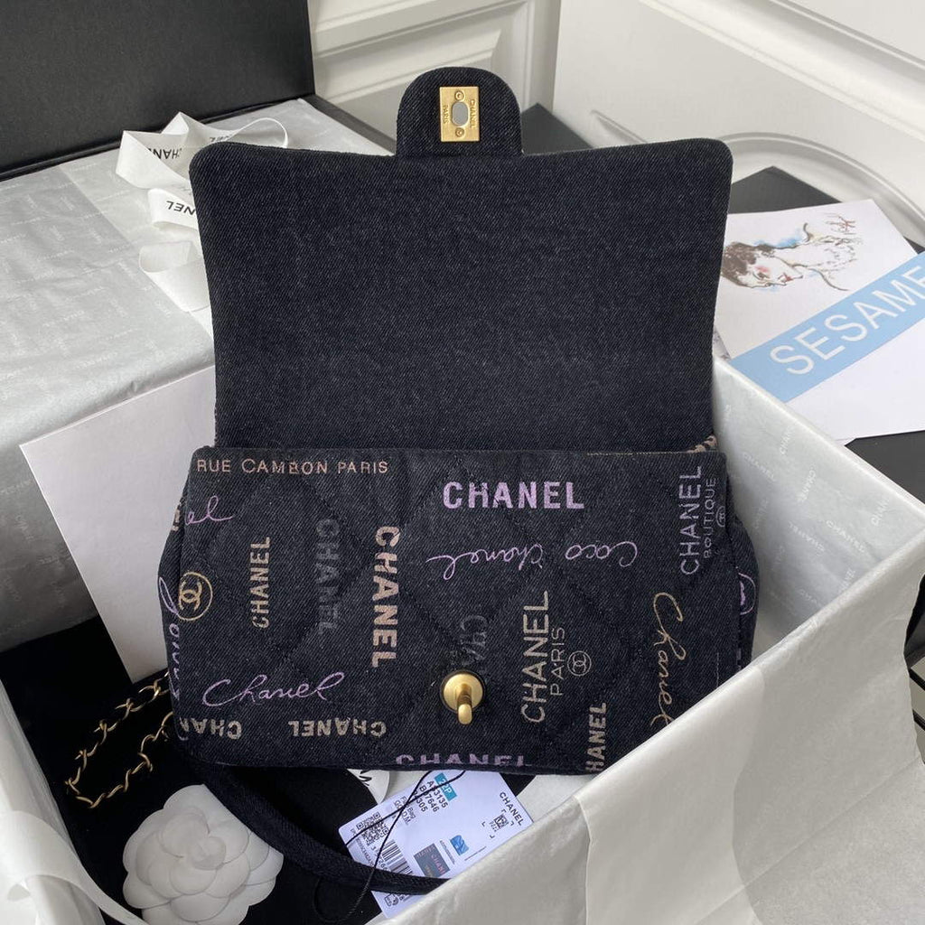 Chanel AS3135 Large Flap Bag Printed Denim Blue