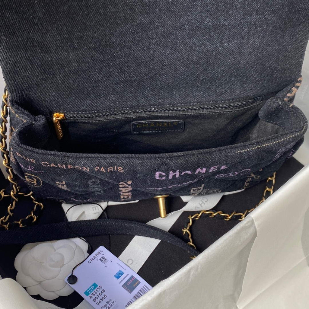 Chanel AS3135 Large Flap Bag Printed Denim Blue