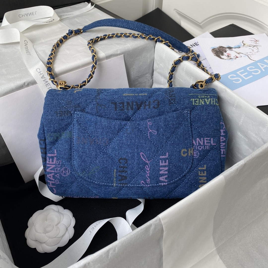Chanel AS3135 Large Flap Bag Printed Denim Blue - Default Title - View 2