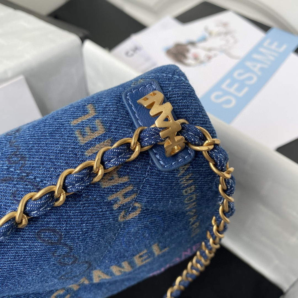 Chanel AS3135 Large Flap Bag Printed Denim Blue