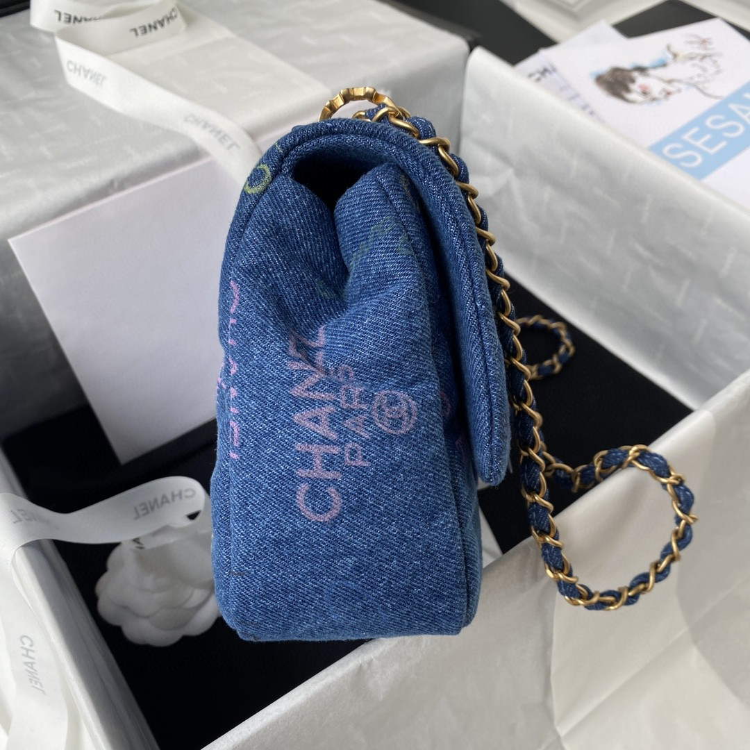 Chanel AS3135 Large Flap Bag Printed Denim Blue - Default Title - View 5