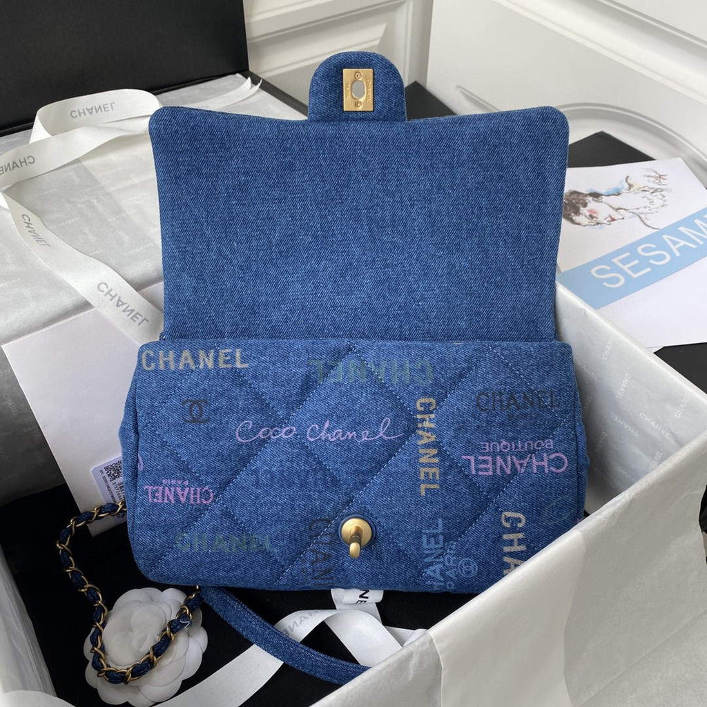 Chanel AS3135 Large Flap Bag Printed Denim Blue