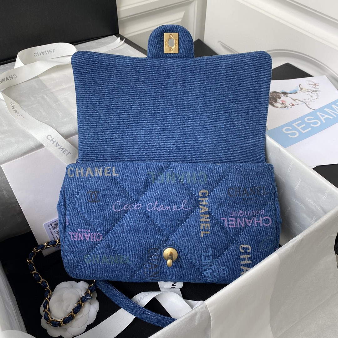 Chanel AS3135 Large Flap Bag Printed Denim Blue