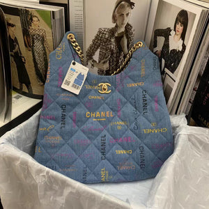 Chanel Maxi Hobo Bag AS3156 Printed denim gold-tone metal Blue - Default Title - View 1