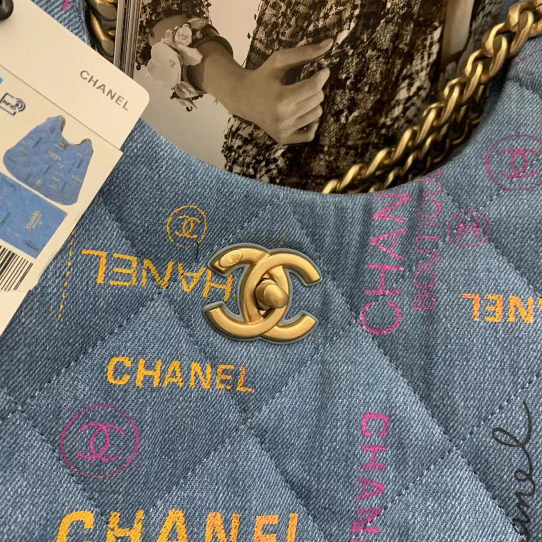 Chanel Maxi Hobo Bag AS3156 Printed denim gold-tone metal Blue - Default Title - View 2