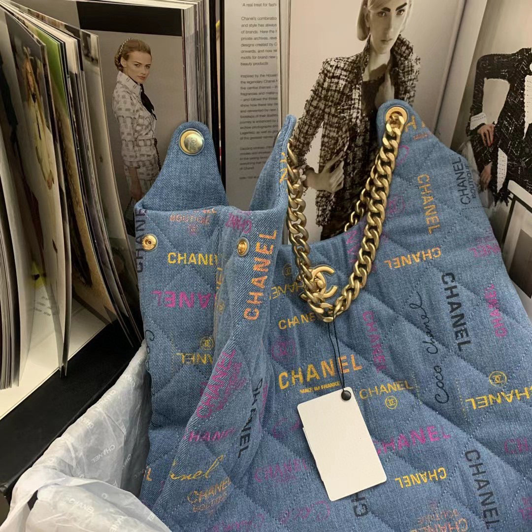 Chanel Maxi Hobo Bag AS3156 Printed denim gold-tone metal Blue - Default Title - View 6