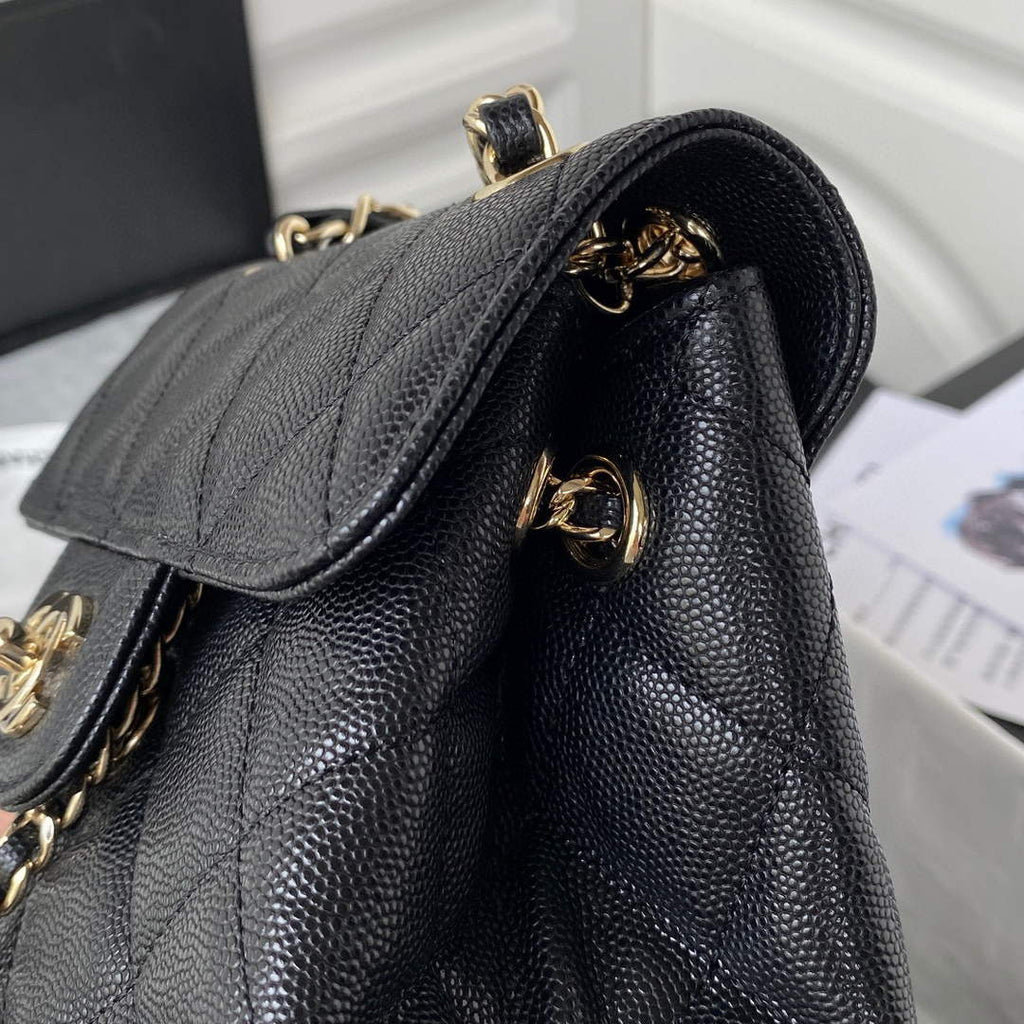 Chanel Backpack Calfskin AS3200 Black Gold