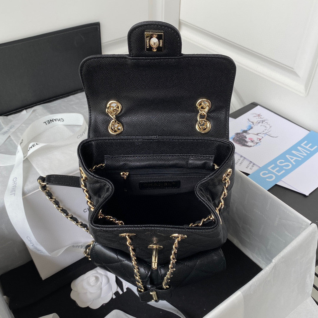 Chanel Backpack Calfskin AS3200 Black Gold