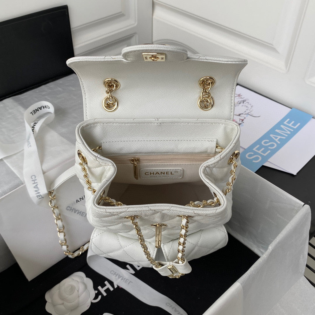 Chanel Backpack AS3200 Calfskin White Gold