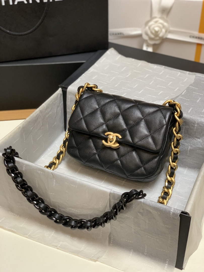 Chanel AS3205 Mini Flap bag lambskin gold Black - Default Title - View 1