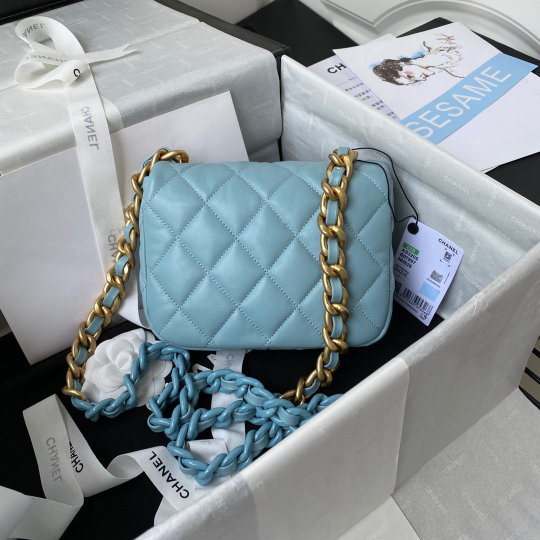 Chanel Mini Flap Bag Lambskin Gold-Tone Metal AS3205 Blue - Default Title - View 2